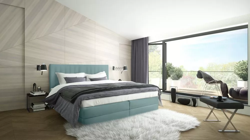 Gulta Milano Boxspring Standard Guļamvietas platums: 180 cm, Guļamvietas garums: 200 cm, · Tirkīzs · 180 × 210 × 110 cm
