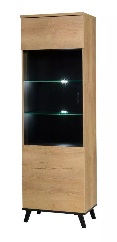 Sekcija John 2 ar LED · Ozols lefkas + melns · 61 × 40 × 191 cm