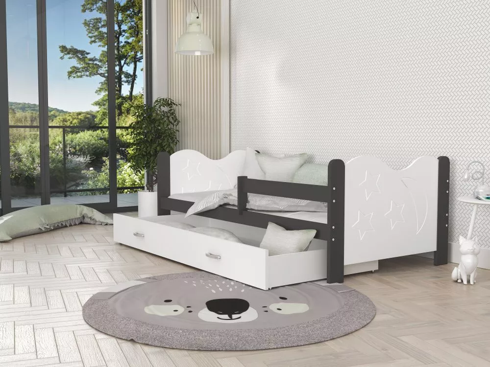 Bērnu gulta Mikolaj MDF 80x160 ar stelāžu Guļamvietas platums: 80 cm, Guļamvietas garums: 160 cm, · 86 × 164 × 62 cm