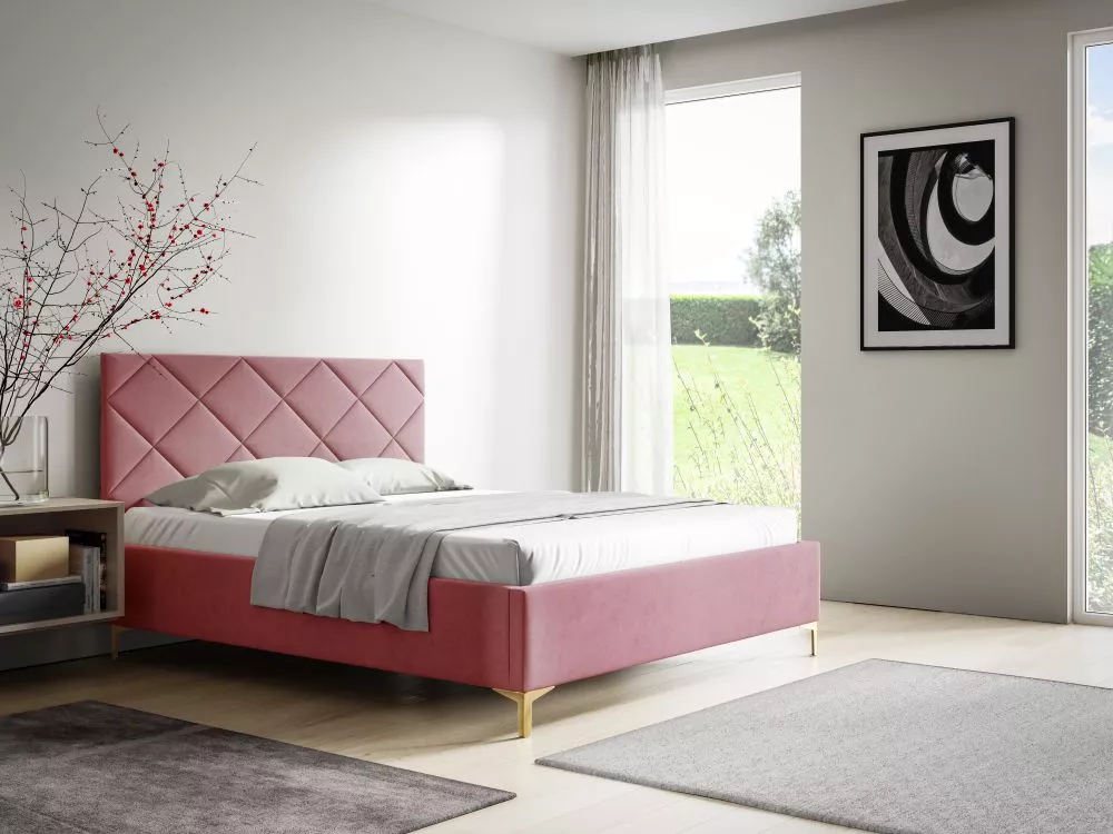 Gulta PK33 Basic ar stelāžu Guļamvietas platums: 140 cm, Guļamvietas garums: 200 cm, stelāžas tips: koka, · Rozā · 148 ×
