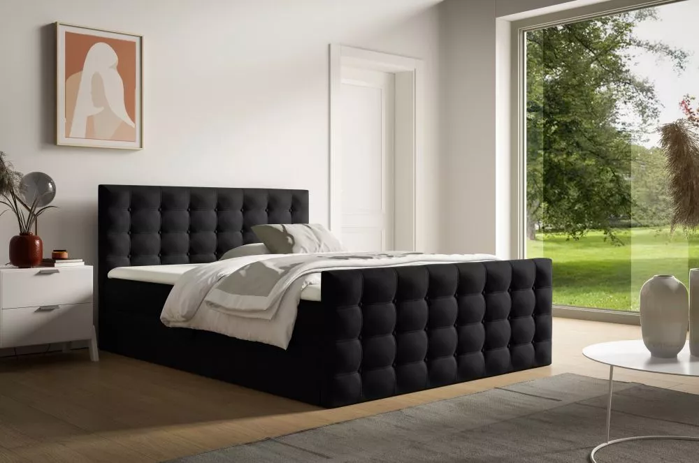 Gulta Calvani Boxspring Standard Guļamvietas platums: 120 cm, Guļamvietas garums: 200 cm, · Melns · 124 × 214 × 103 cm