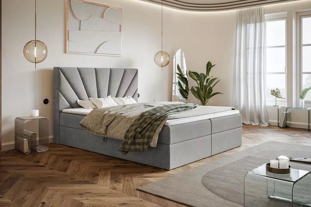Gulta Box 6 Boxspring standard Guļamvietas platums: 140 cm, Guļamvietas garums: 200 cm, · Pelēks · 140 × 214 × 112 cm