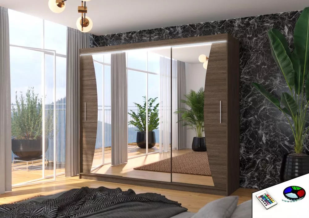 Skapis Diego Classic ar LED · Šokolādes · 250 × 58 × 215 cm