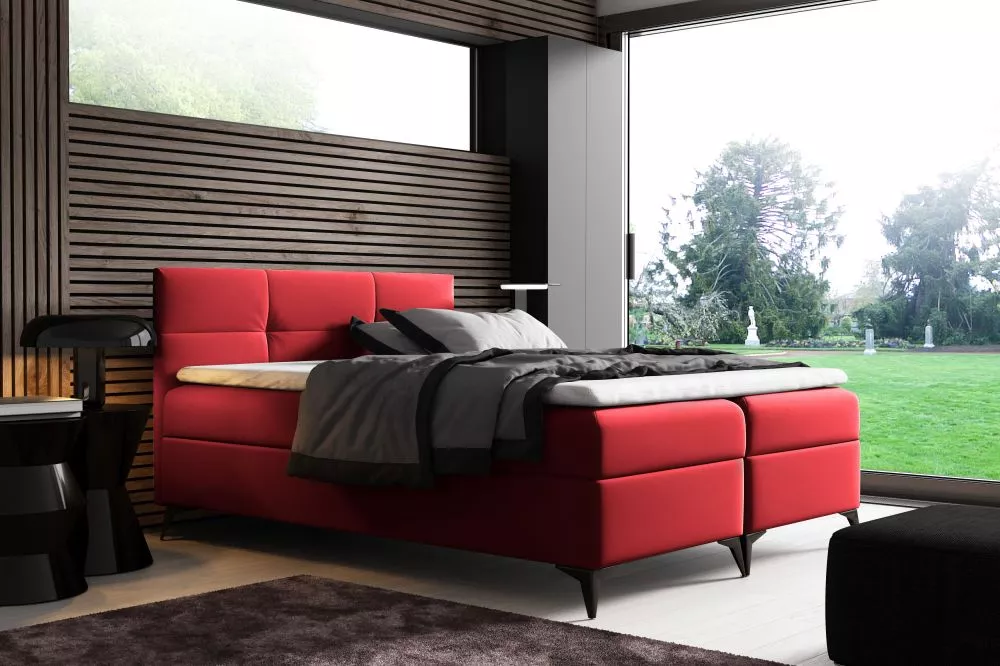 Gulta Figaro Boxspring Standard Guļamvietas platums: 120 cm, Guļamvietas garums: 200 cm, · Sarkans · 124 × 208 × 115 cm