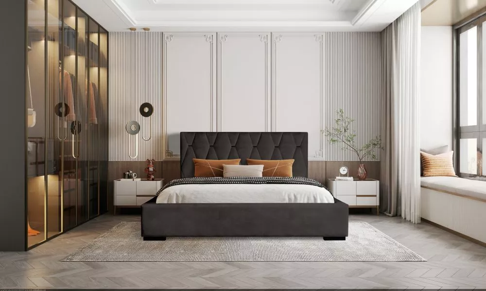 Gulta Delia Standard ar stelāžu Guļamvietas platums: 160 cm, Guļamvietas garums: 200 cm, stelāžas tips: koka, · Antracīt