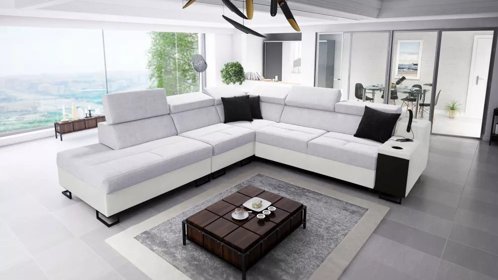 Dīvāns Alicante 9 Standard · Gaiši pelēks + balts · 287 × 300 × 81 cm