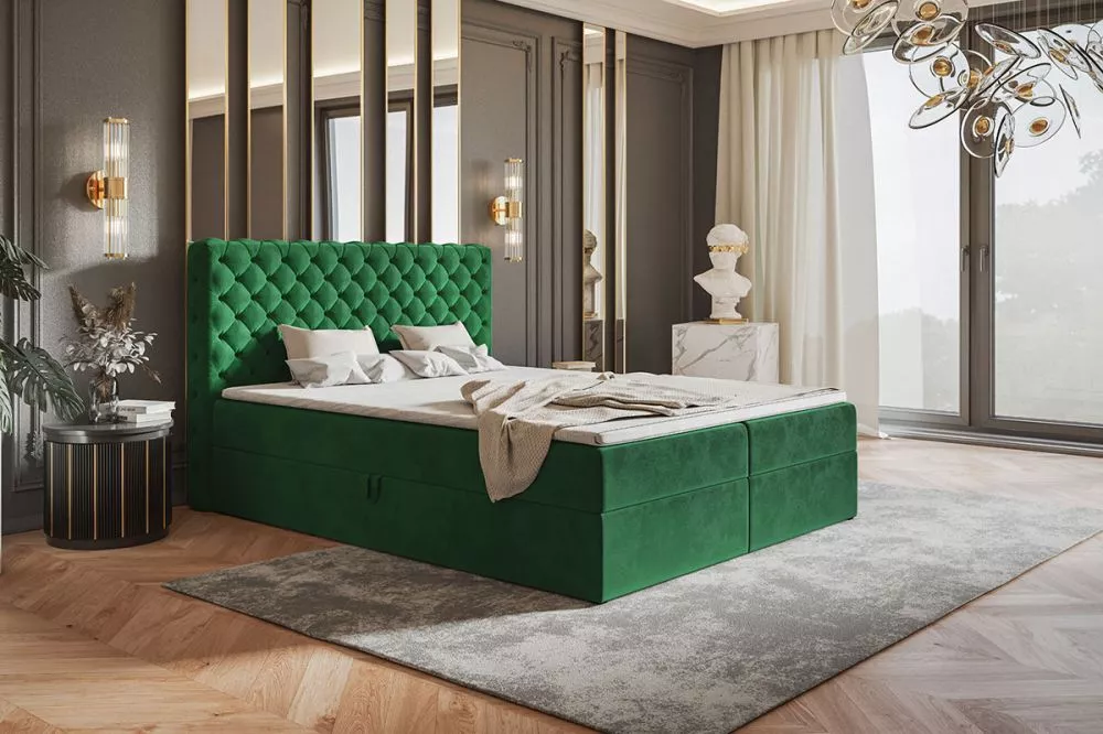 Gulta Box 8 Boxspring standard Guļamvietas platums: 120 cm, Guļamvietas garums: 200 cm, · Zaļš · 126 × 214 × 115 cm