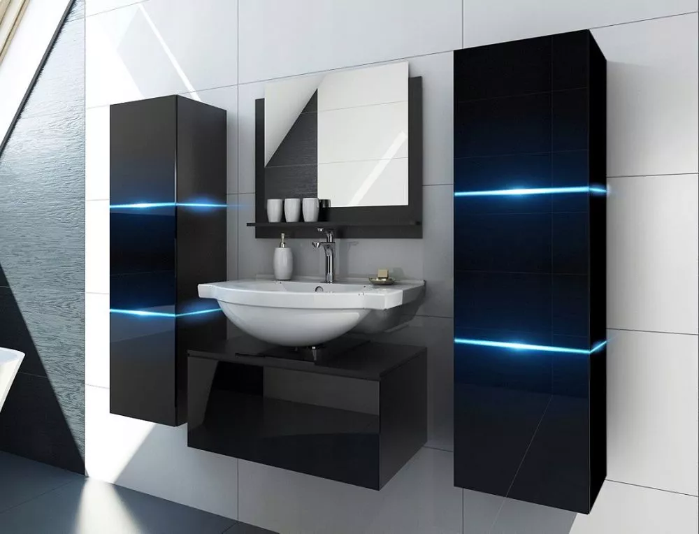 Vannas istabas komplekts Alius 2 gloss ar LED · Melns · 110 × 42 cm