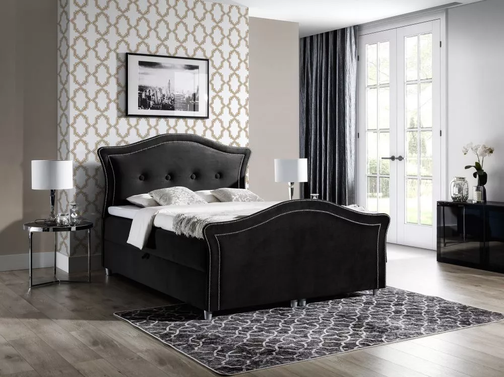 Gulta Bedran Lux Boxspring Standard Guļamvietas platums: 160 cm, Guļamvietas garums: 200 cm, · Melns · 170 × 214 × 130 c