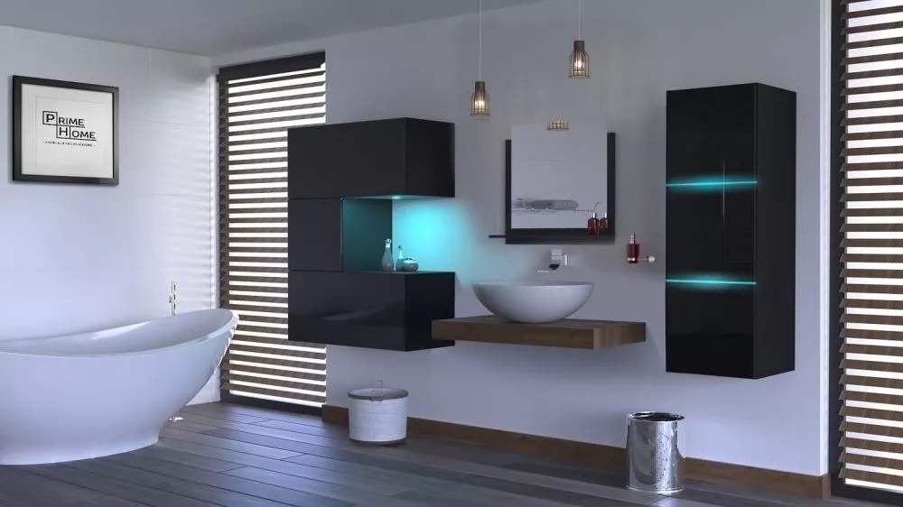 Vannas istabas komplekts Alius 47 ar LED · Melns · 114 × 35 cm