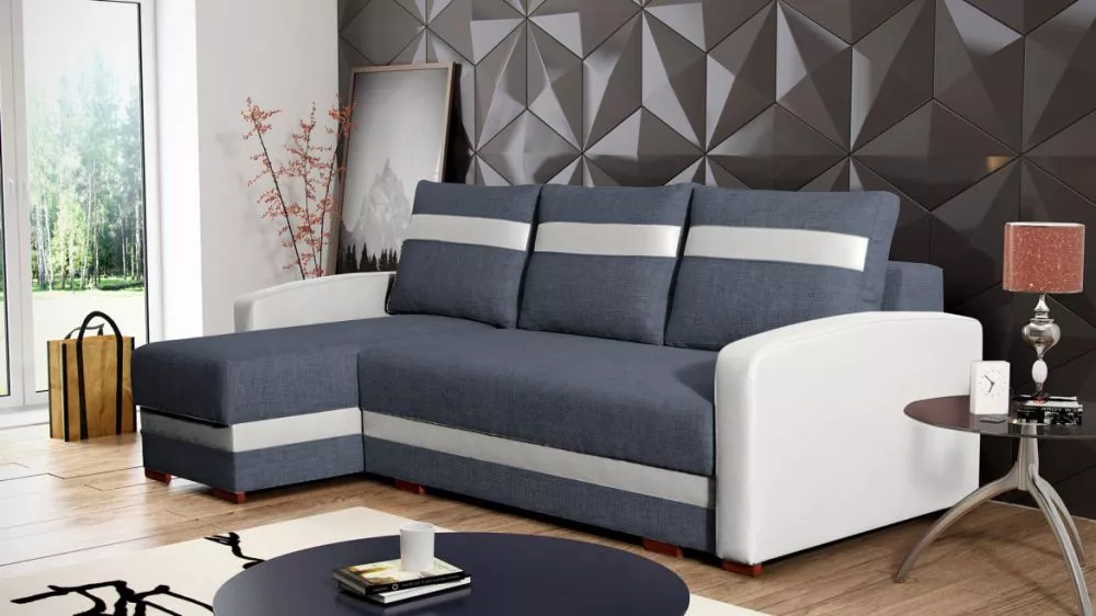 Dīvāns Aspen Standard · Zils + balts · 144 × 224 × 92 cm
