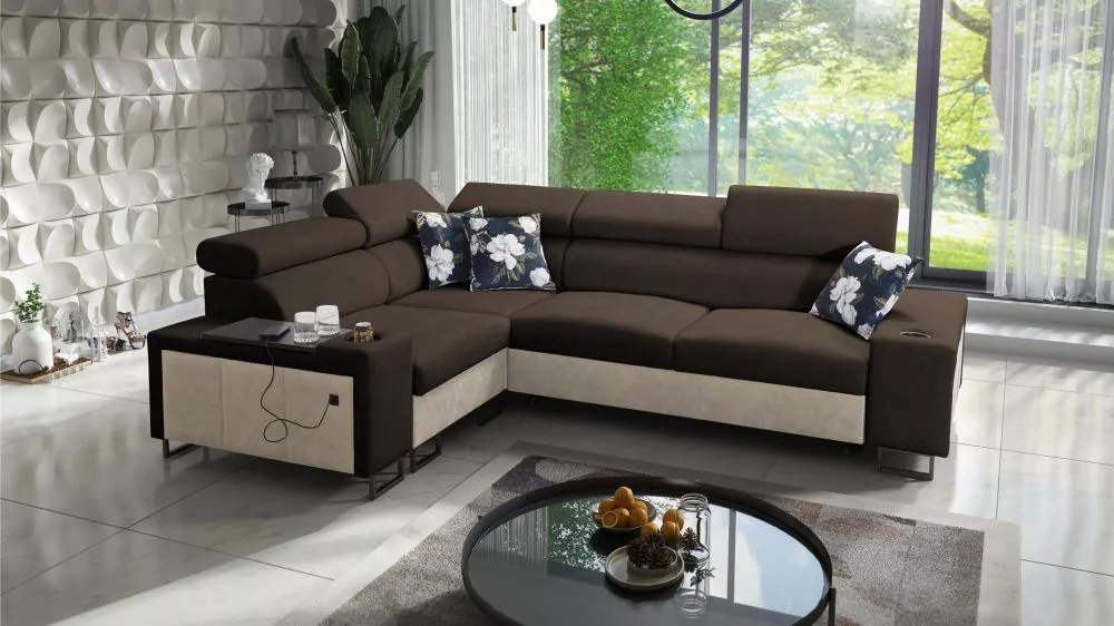 Dīvāns Melody 2 Premium Standard · Tumši brūns + krēms · 205 × 282 × 84 cm
