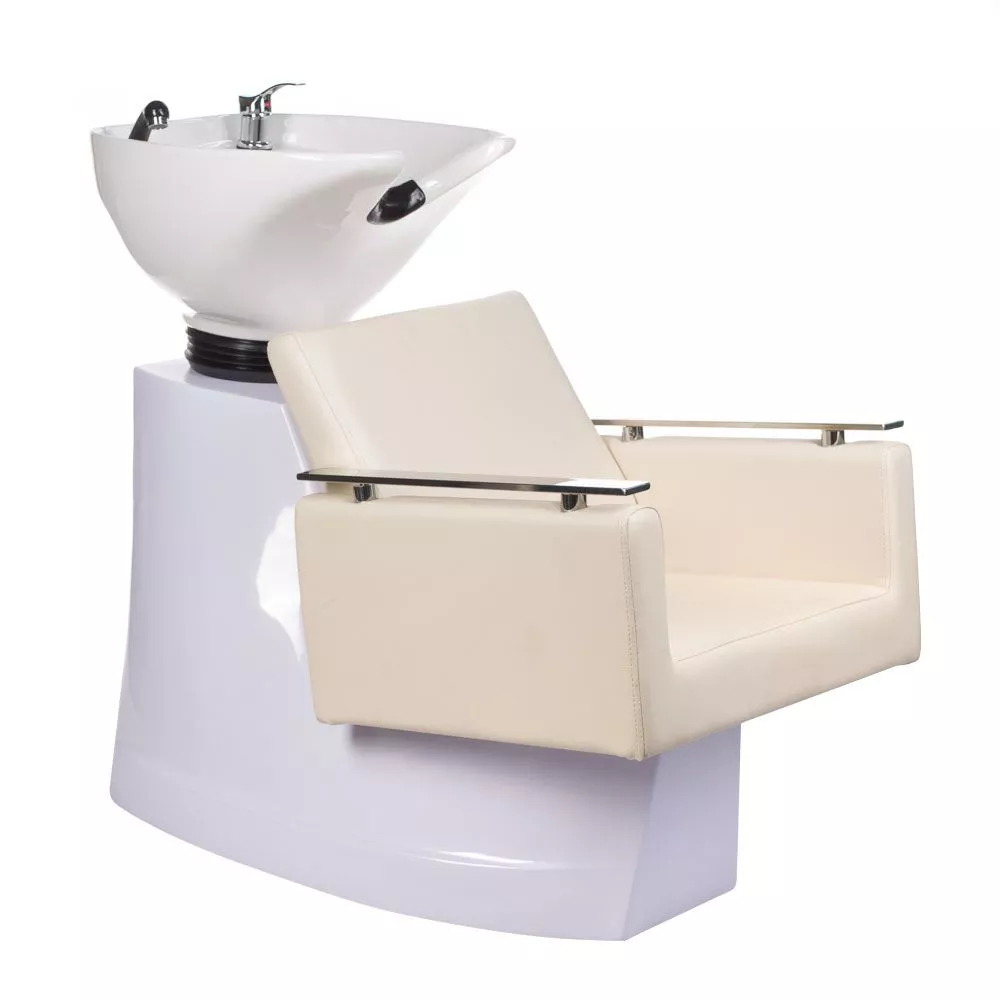 Frizieru izlietne BH-8025 Korpusa krāsa: balts, Elementu krāsa: krēma, Ar krēslu: 1, Apdares materiāls: eko āda, · 103 c