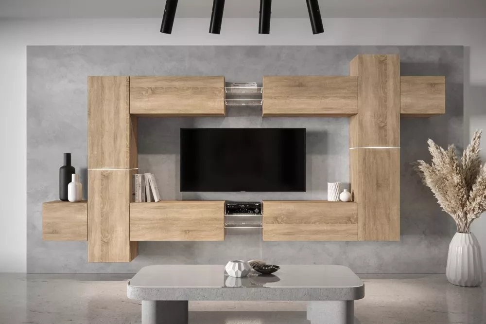 Sekcija Next 91 ar LED Korpusa krāsa: sonoma, · 354.6 × 35 × 203.5 cm