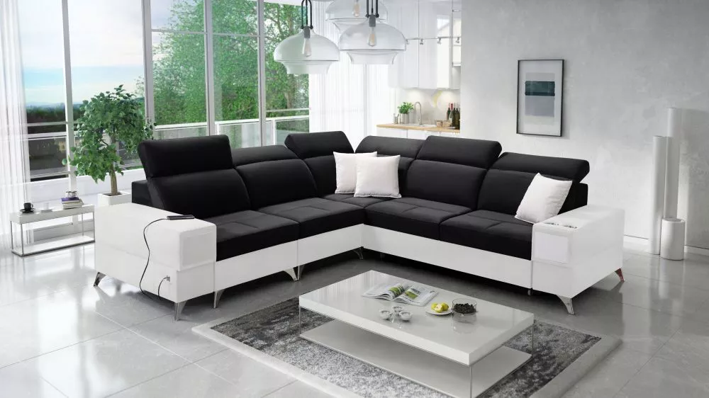 Dīvāns Deus 3 Premium Standard · Melns + balts · 284 × 286 × 83 cm