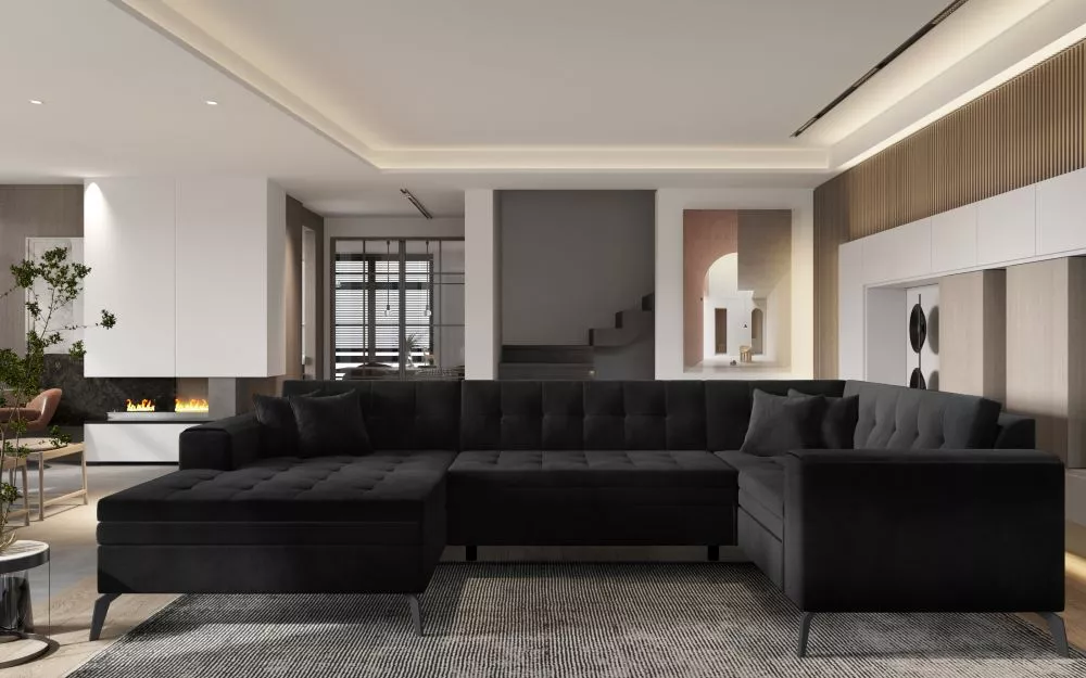 Dīvāns Montez standard · Melns · 180 × 340 × 93 cm