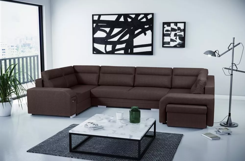 Dīvāns Alvares U Standard · Tumši brūns · 205 × 370 × 90 cm