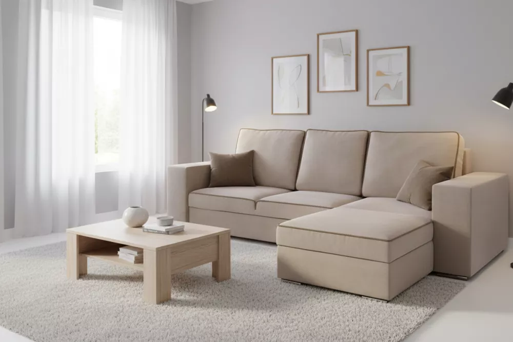 Dīvāns Ascot Opcja Standard · Gaiši brūns + brūns · 170 × 260 × 90 cm
