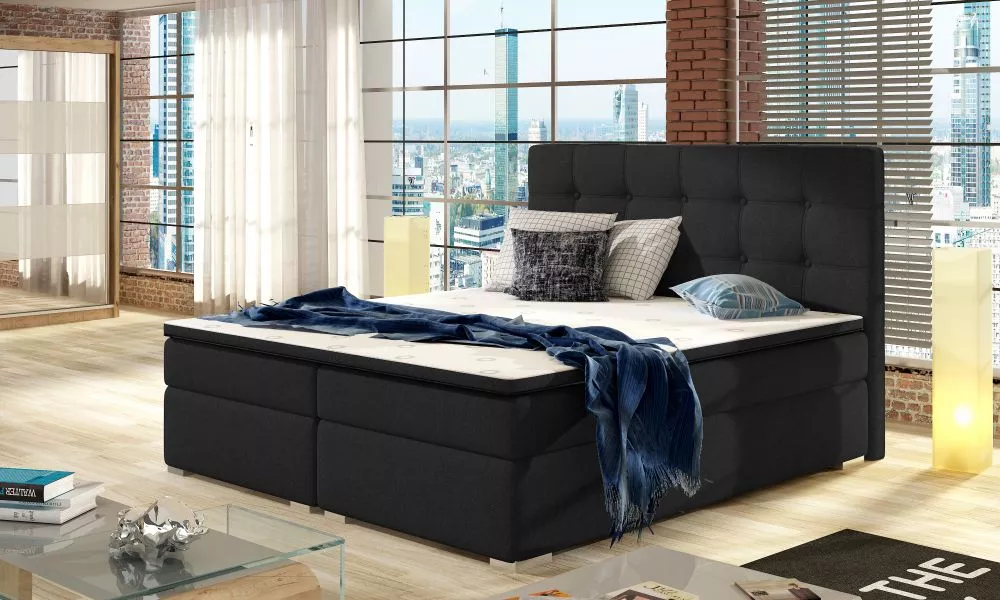 Gulta Inez Boxspring standard Guļamvietas platums: 160 cm, Guļamvietas garums: 200 cm, · Melns · 163 × 205 × 126 cm
