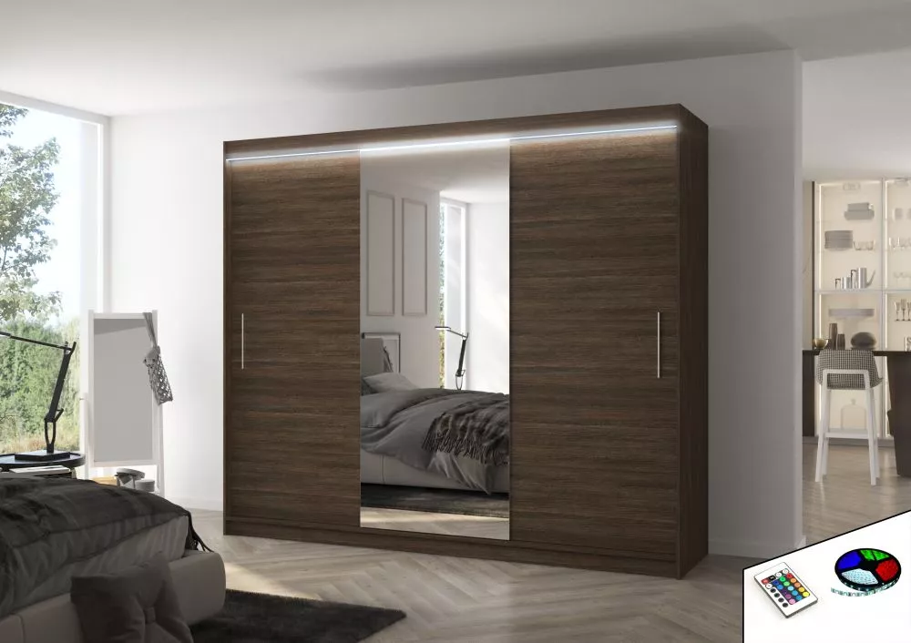 Skapis Denis Classic ar LED · Šokolādes · 250 × 58 × 215 cm