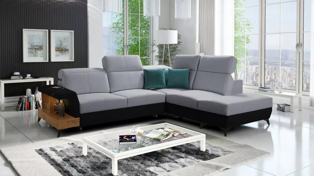 Dīvāns Belutti 7 Lancelot Standard ar LED · Pelēks + melns · 236 × 288 × 84 cm