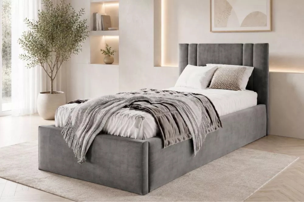 Gulta Azuro S08 Standard ar stelāžu Guļamvietas platums: 90 cm, Guļamvietas garums: 200 cm, · Tumši pelēks · 104 × 214 ×