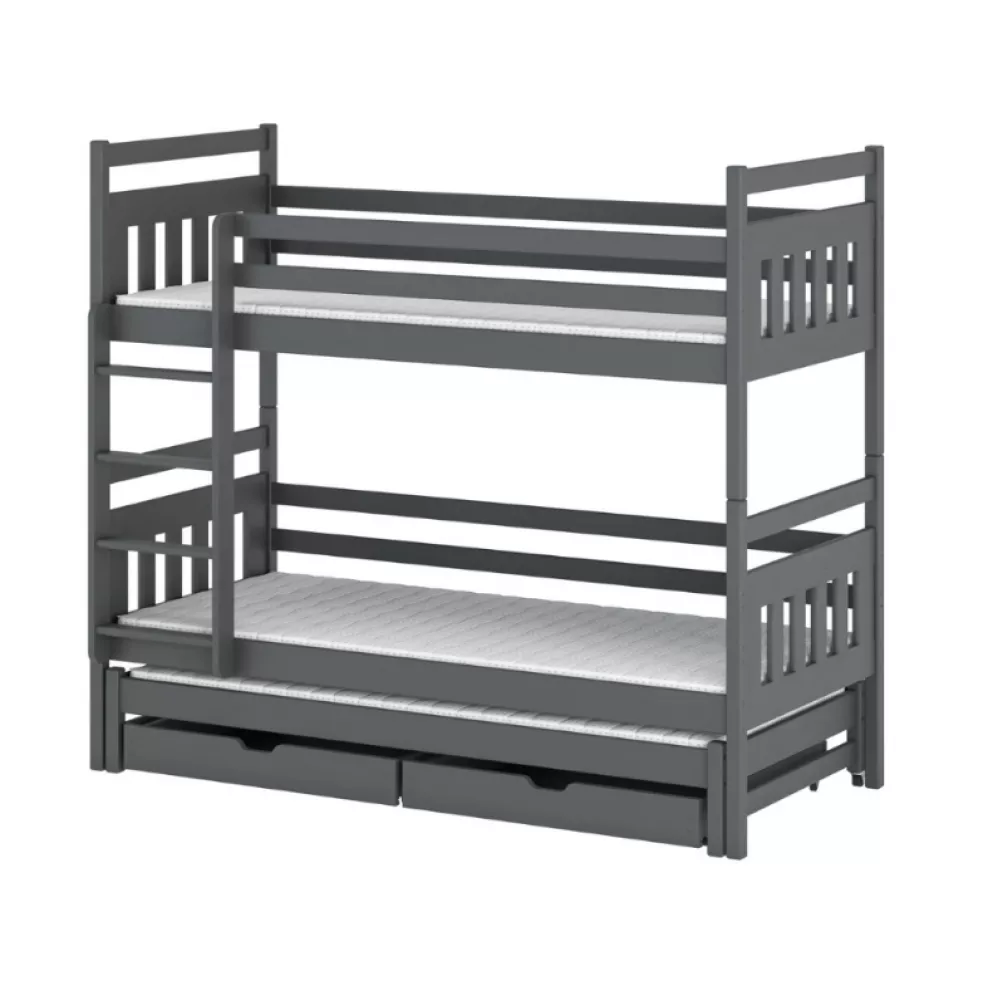 Bērnu gulta Seweryn ar stelāžām Guļamvietas platums: 80 cm, Guļamvietas garums: 180 cm, · Grafīts · 87 × 188 × 164 cm