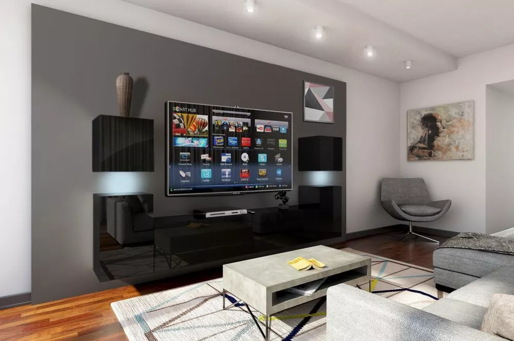 Sekcija Concept 32 ar LED · Melns · 240 × 35 × 140 cm