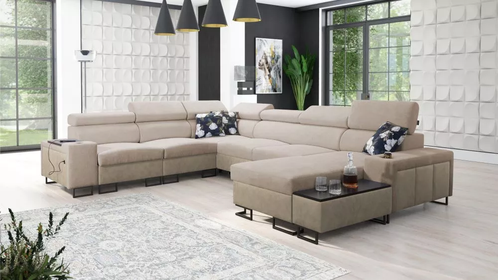 Dīvāns Melody 8 Premium Standard · Gaiši brūns + krēma · 280 × 358 × 84 cm