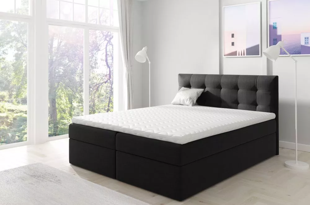Gulta Top1 Boxspring Premium Standard Guļamvietas platums: 200 cm, Guļamvietas garums: 200 cm, · Melns · 204 × 208 × 103