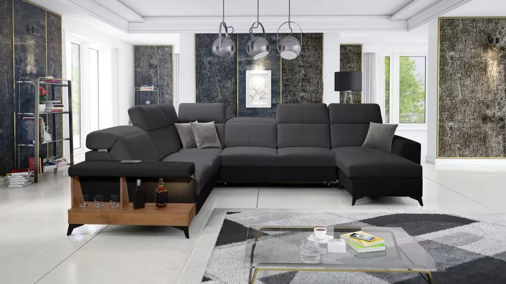 Dīvāns Belutti 8 Lancelot Standard · Grafīts + melns · 288 × 362 × 84 cm