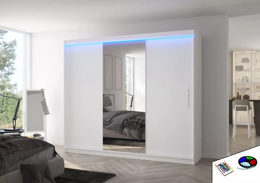 Skapis Denis Classic ar LED · Balts · 250 × 58 × 215 cm
