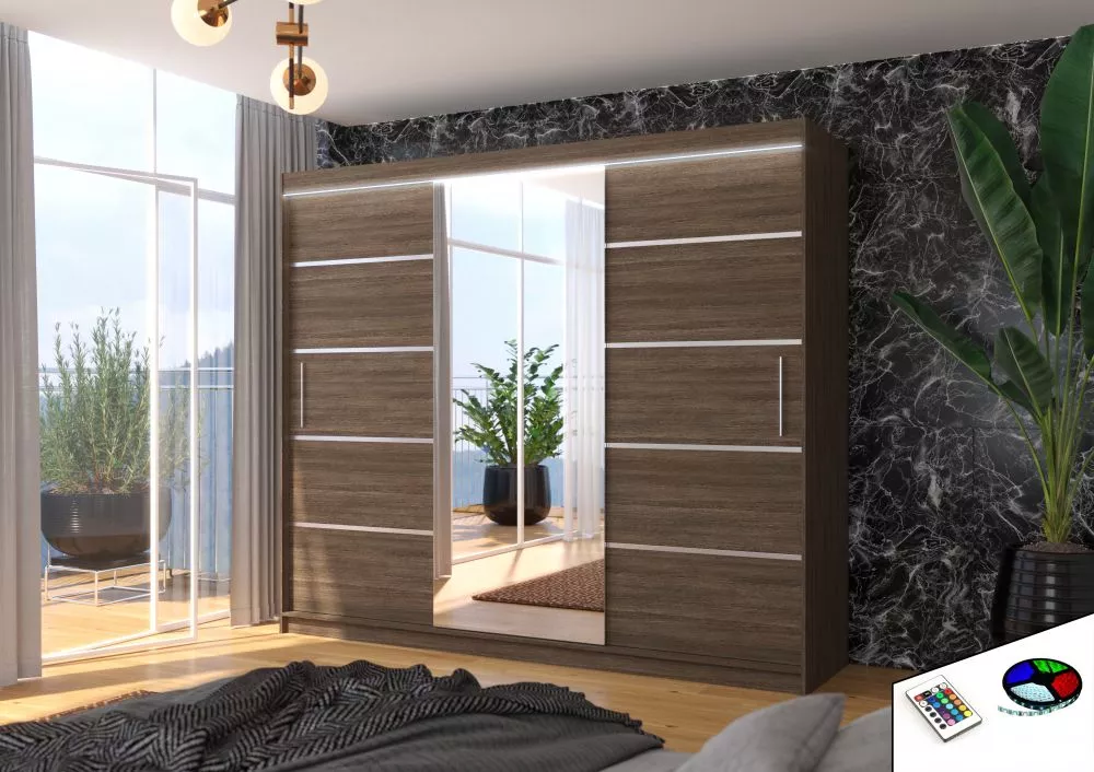 Skapis Salto ar LED · Šokolādes · 250 × 58 × 215 cm