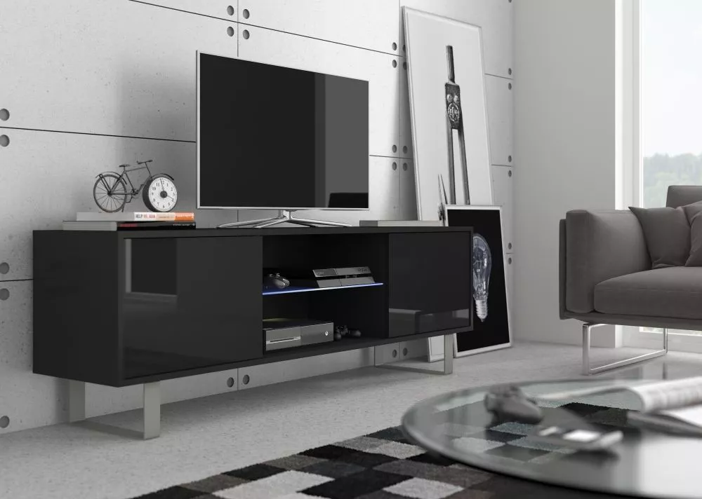 TV tumba King kin 02 · Melns + melns spīdīgs · 160 × 36 × 53 cm