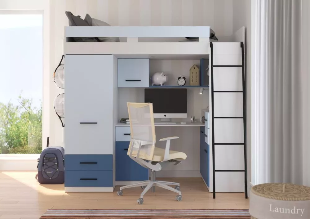 Divstāvu gulta Smyk P ar stelāžu Guļamvietas platums: 80 cm, Guļamvietas garums: 200 cm, · 110 × 204 × 188 cm