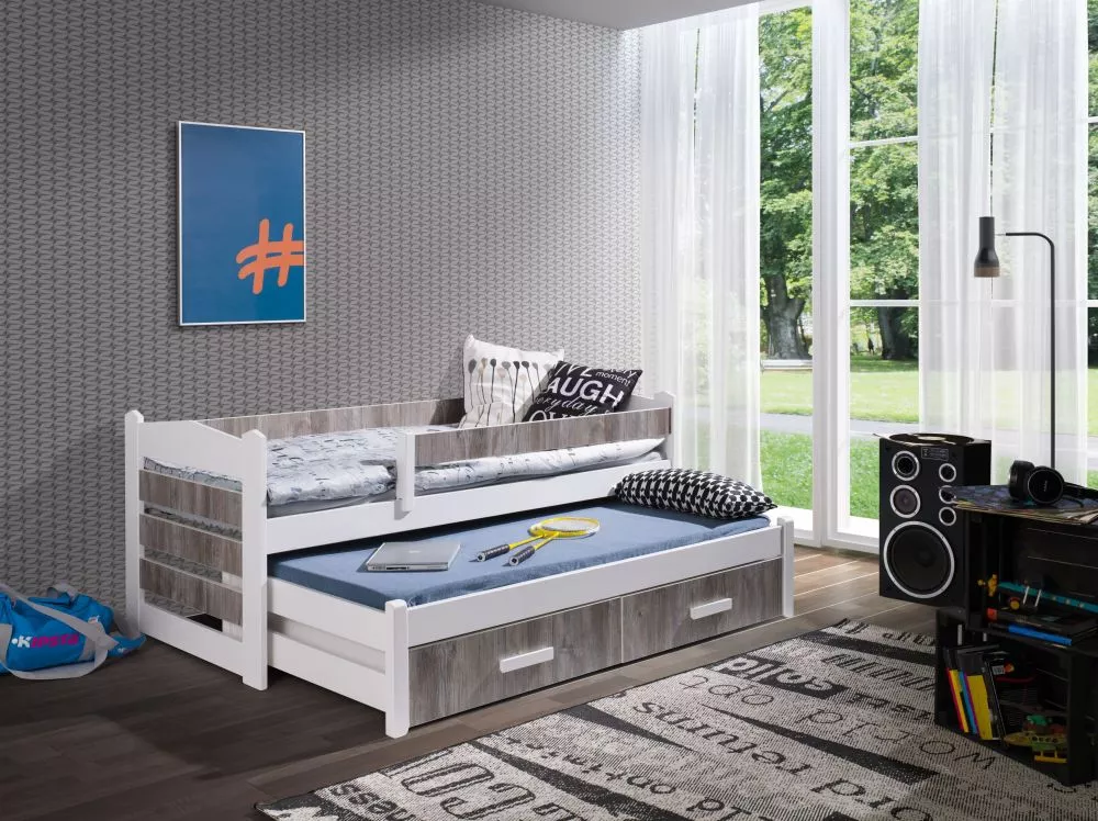 Bērnu gulta Tiago 2 ar stelāžām Guļamvietas platums: 80 cm, Guļamvietas garums: 180 cm, · 87 × 185 × 76 cm