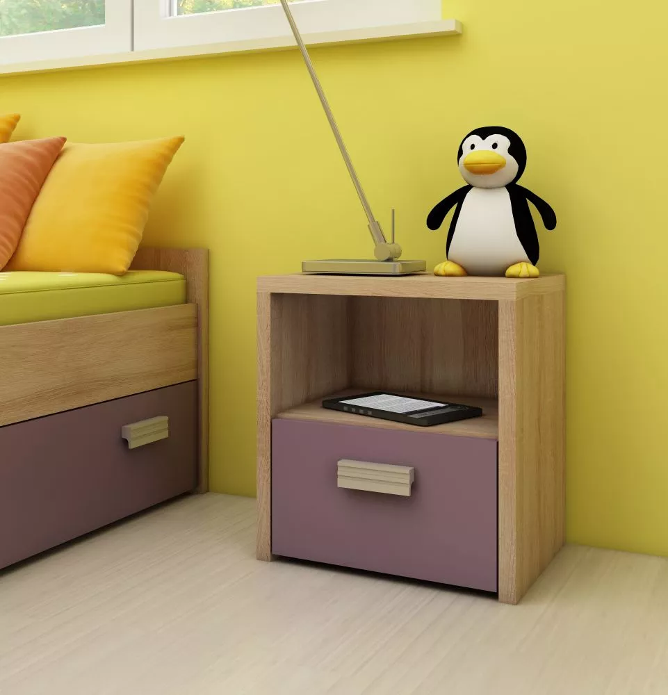 Naktsgaldiņš Kitty kit 12 · Sonoma + violet · 40.2 × 32 × 46 cm