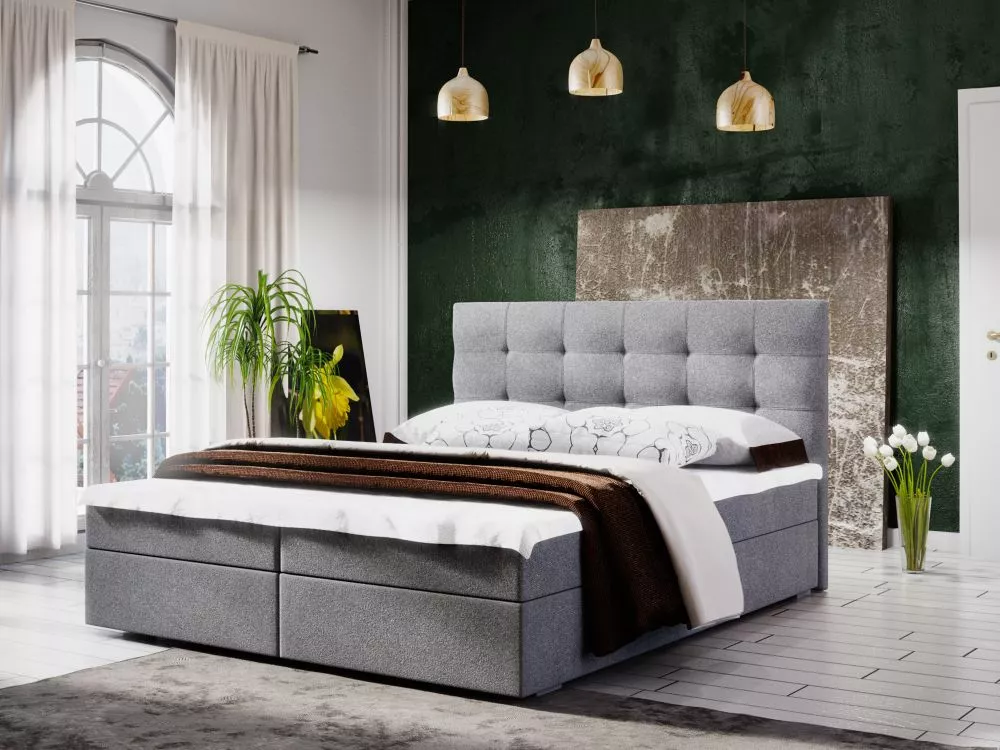 Gulta Fado 2 Boxspring Standard Guļamvietas platums: 160 cm, Guļamvietas garums: 200 cm, · Pelēks · 165 × 208 × 106 cm