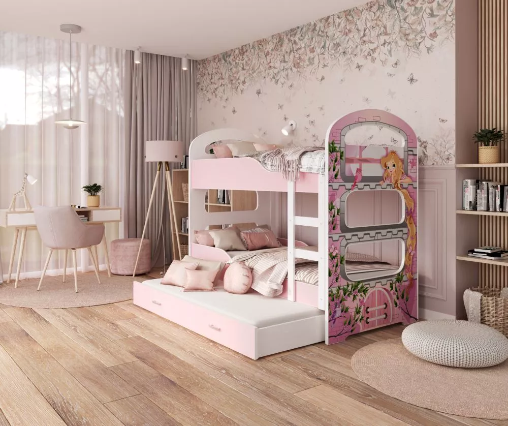 Bērnu gulta Dominik 3 80x190 N ar stelāžām Guļamvietas platums: 80 cm, Guļamvietas garums: 190 cm, · 87 × 198 × 166 cm
