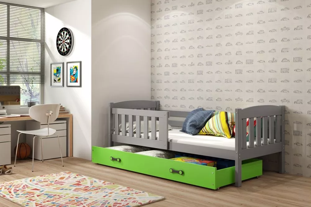 Bērnu gulta Kubus Single Graphite ar stelāžu Guļamvietas platums: 90 cm, Guļamvietas garums: 200 cm, · 97 × 206 × 70 cm