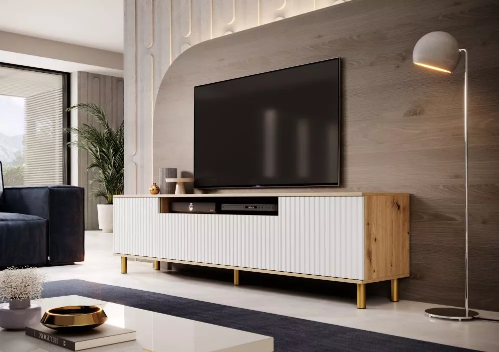 TV tumba Agnes RTV Gold ar LED · 200 × 40 × 54 cm