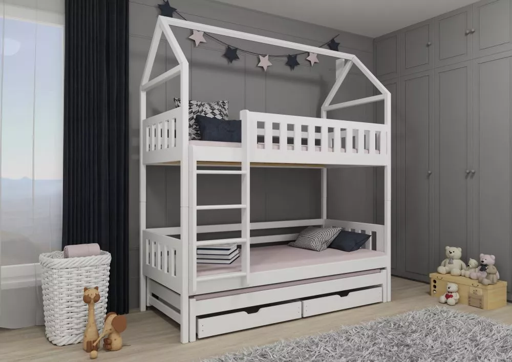 Bērnu gulta Iga ar stelāžām Guļamvietas platums: 80 cm, Guļamvietas garums: 160 cm, · Balts · 87 × 168 × 217 cm