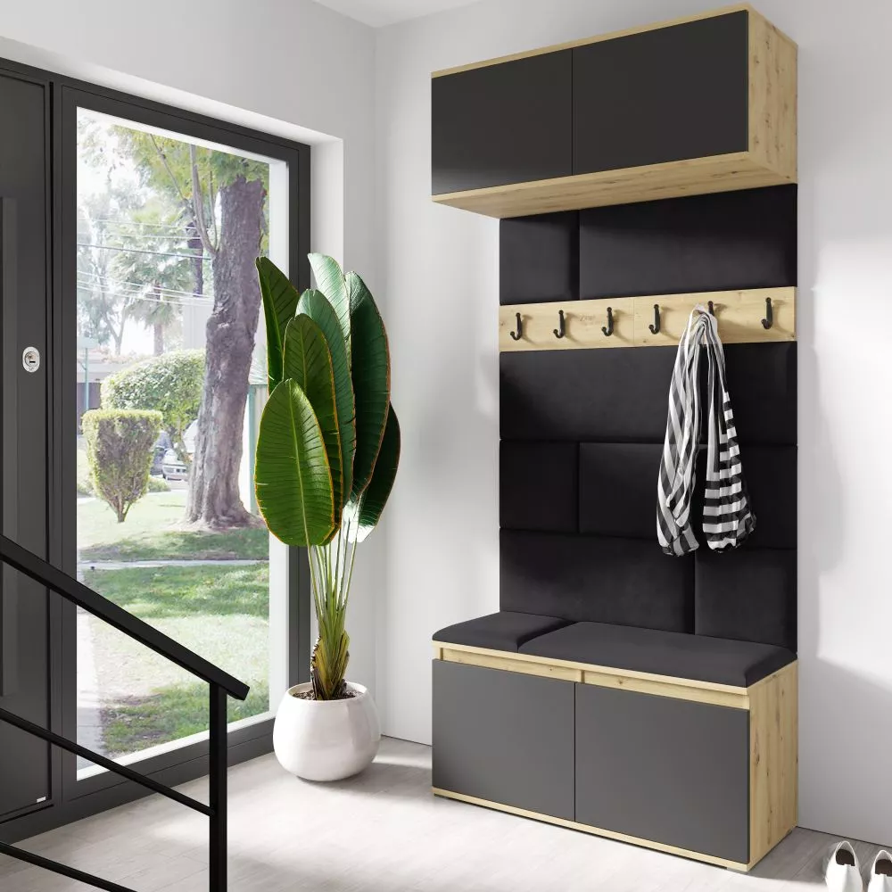 Apavu plaukts Emi 23 Trinity Korpusa krāsa: ozols artisan + melns, · 100 × 225 × 40 cm