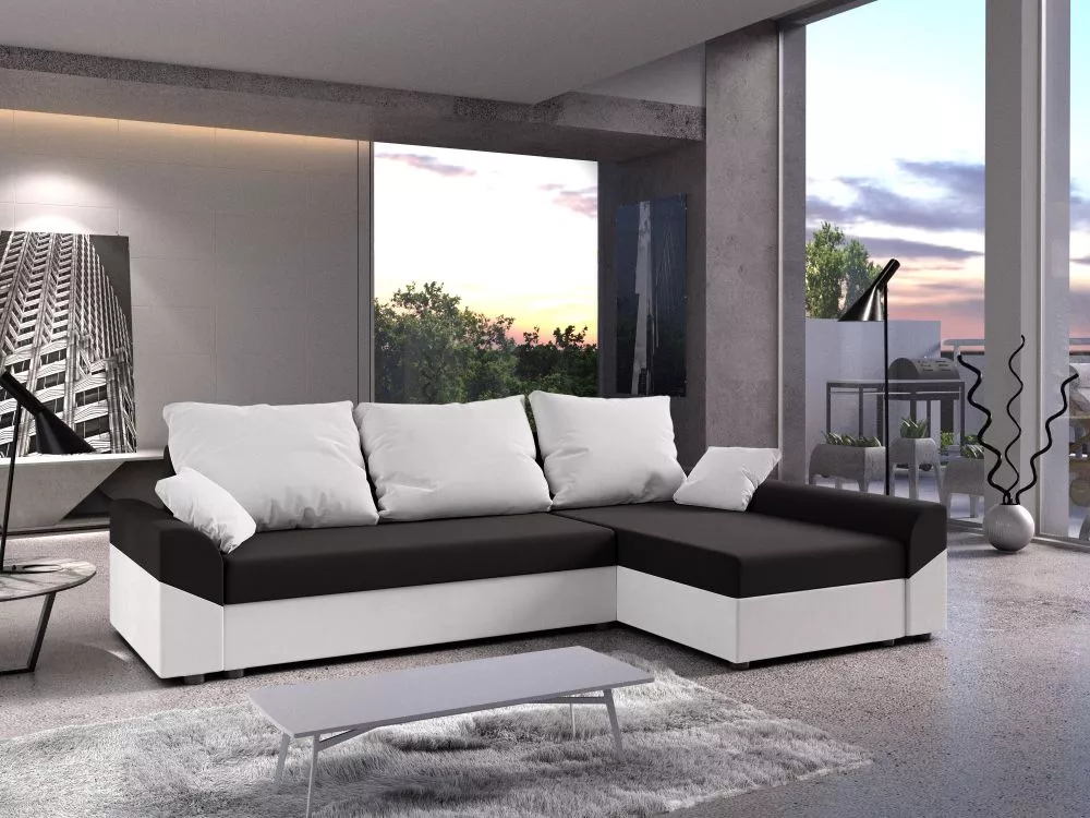 Dīvāns Denver L standard · Melns + balts · 139 × 248 × 80 cm