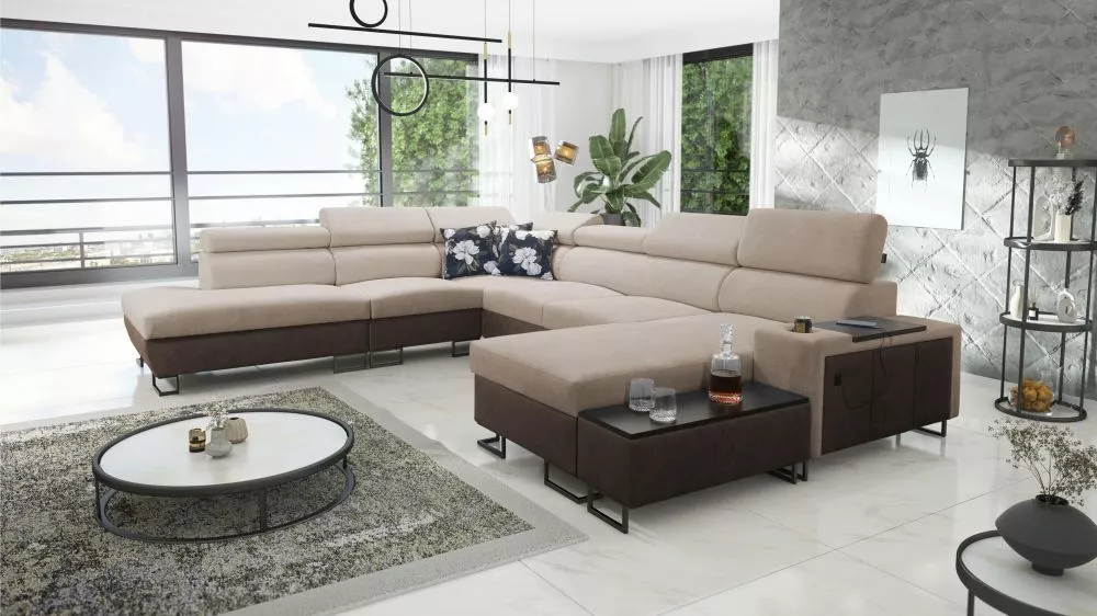 Dīvāns Melody 10 Premium Standard · Gaiši brūns + tumši brūns · 295 × 363 × 84 cm