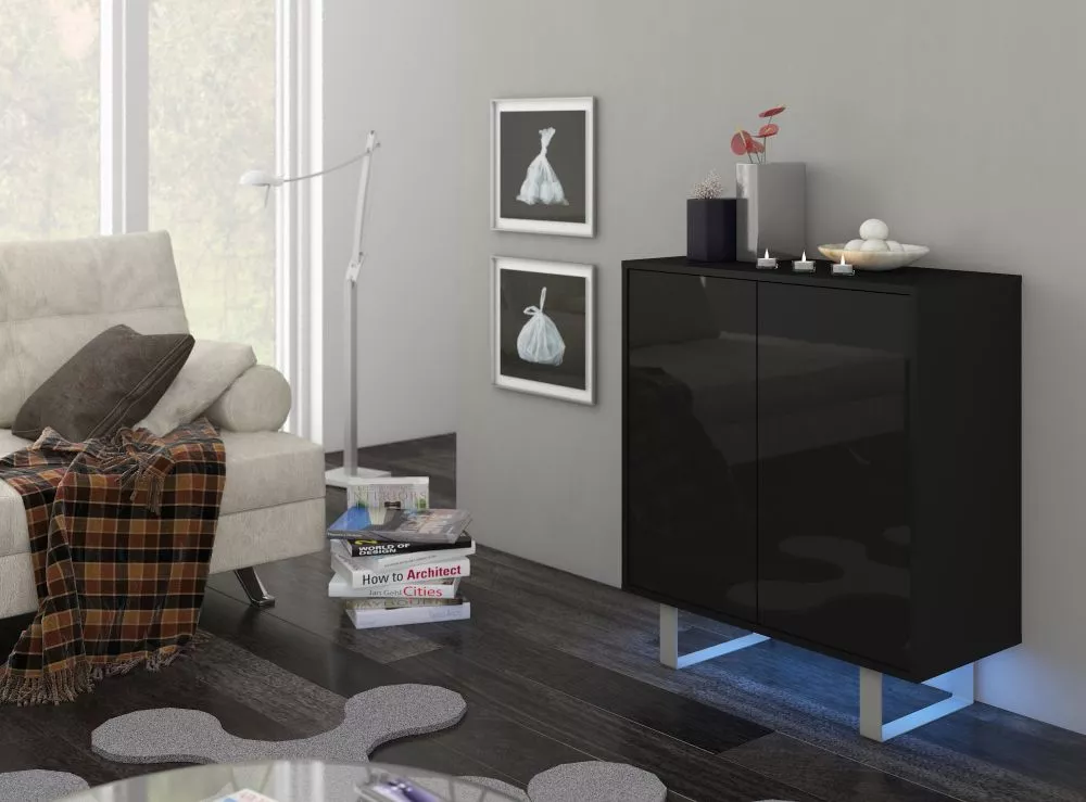 Kumode King kin 03 · Melns + melns spīdīgs · 80 × 36 × 90 cm