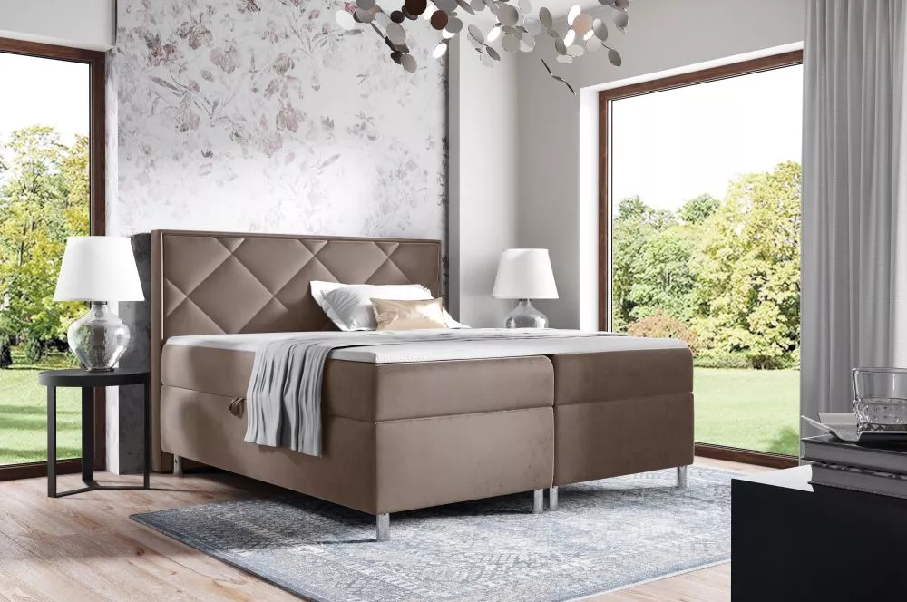 Gulta Tulon Boxspring Standard Guļamvietas platums: 140 cm, Guļamvietas garums: 200 cm, · Kapučino · 141 × 215 × 120 cm