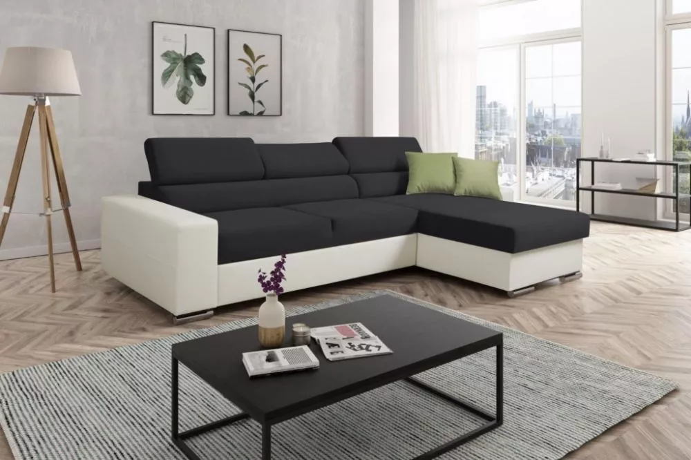 Dīvāns Lotus standard · Melns + balts · 175 × 270 × 90 cm