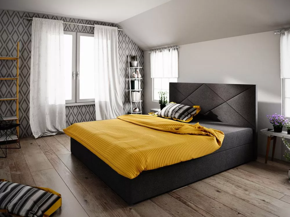 Gulta Fado 4 Boxspring Standard Guļamvietas platums: 160 cm, Guļamvietas garums: 200 cm, · Melns · 165 × 208 × 106 cm