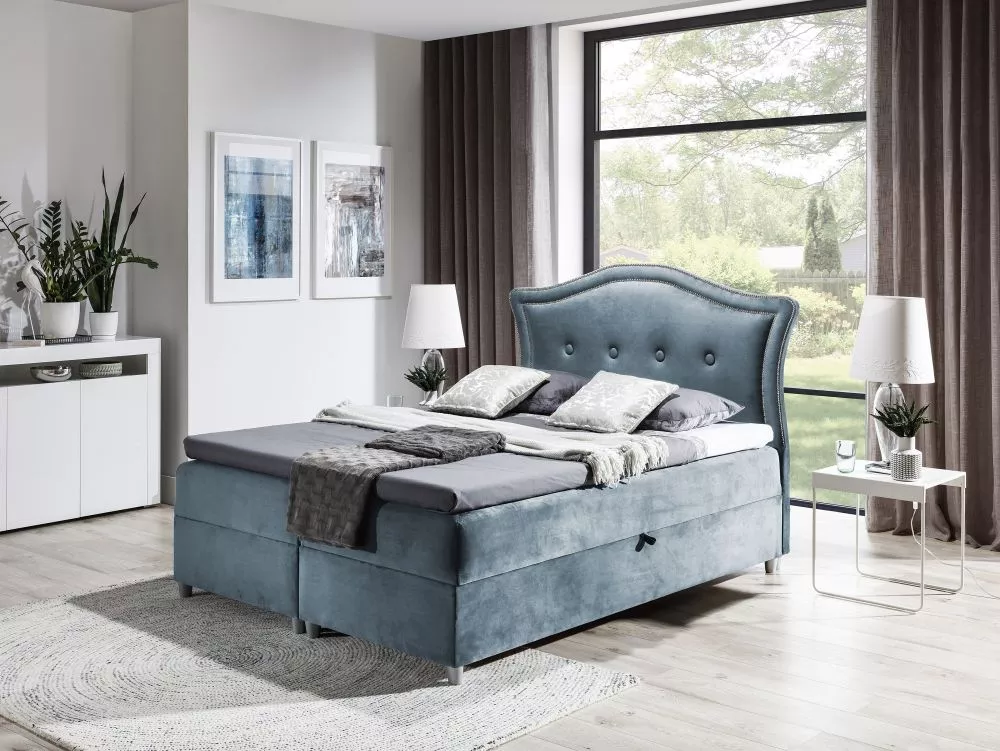 Gulta Bedran Boxspring Standard Guļamvietas platums: 200 cm, Guļamvietas garums: 200 cm, · Gaiši zils · 210 × 214 × 130 